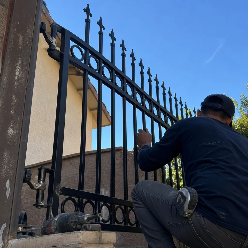 Professional contractor performing metal gate installation and repair services.